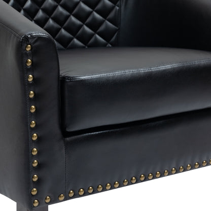 Lot de 2 chaises d'appoint tonneau en cuir vegan de 29 W avec garniture cloutée