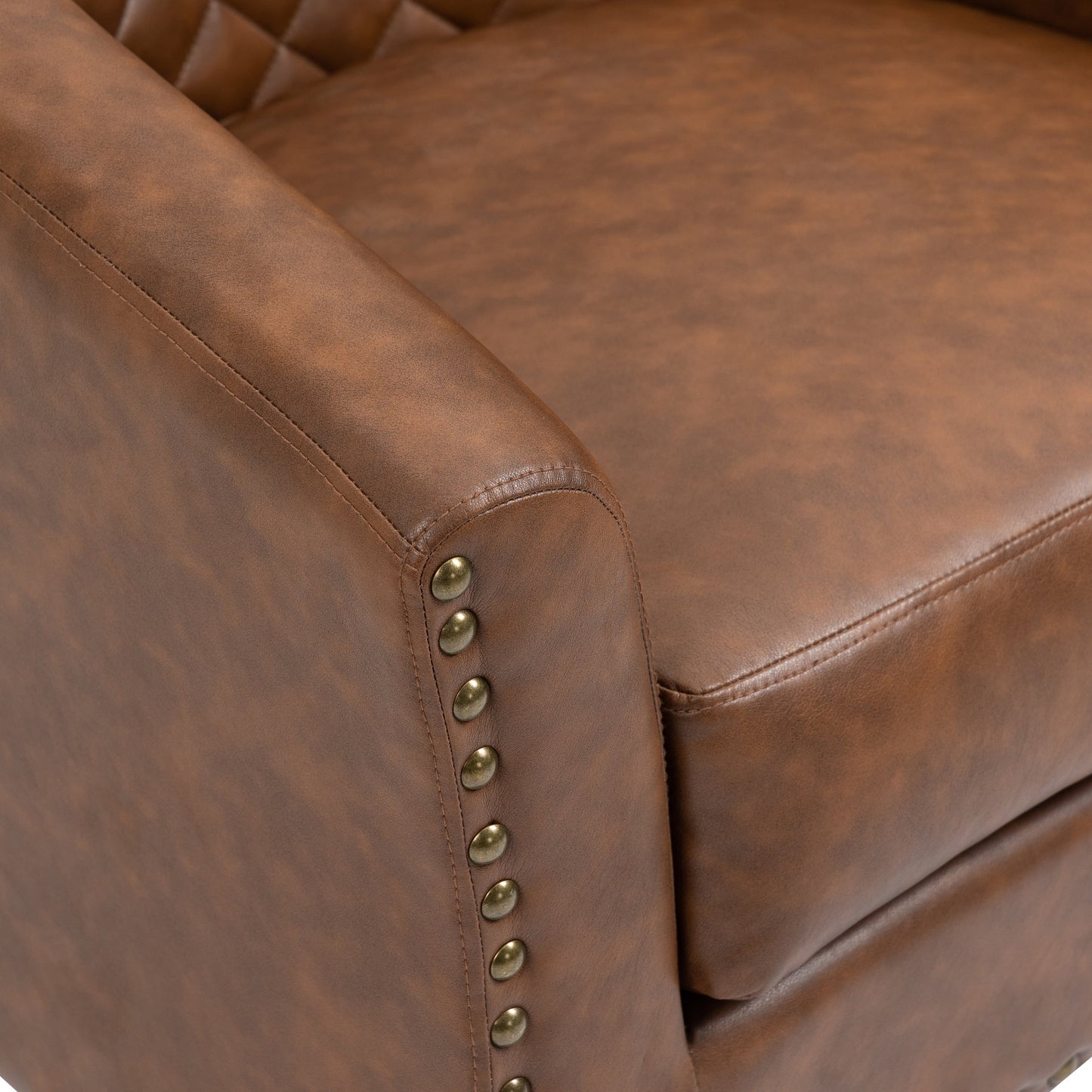 Lot de 2 chaises d'appoint tonneau en cuir vegan de 29 W avec garniture cloutée