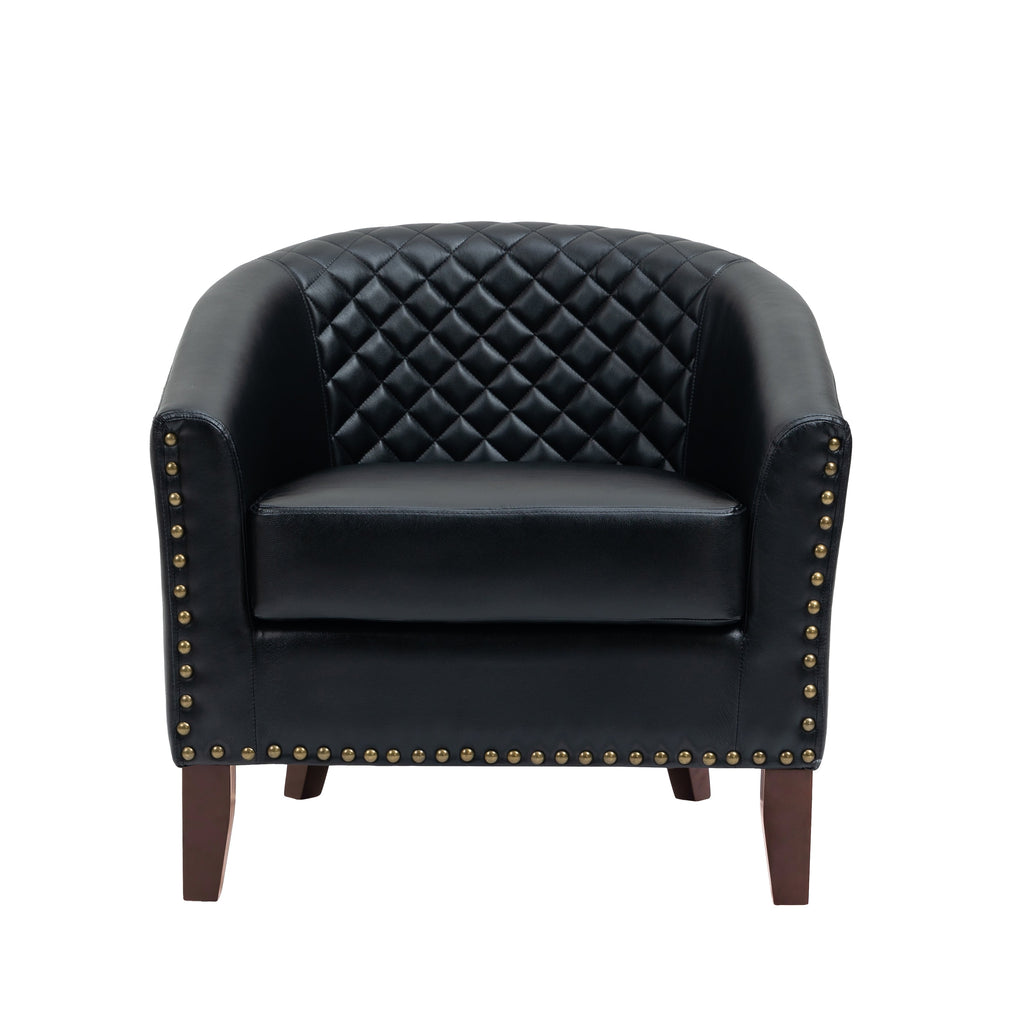 2 Set 29 W Vegan Leather Barrel Accent Chairs with Nailheads Trim