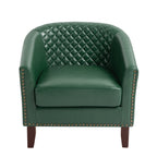 2 Set 29 W Vegan Leather Barrel Accent Chairs with Nailheads Trim