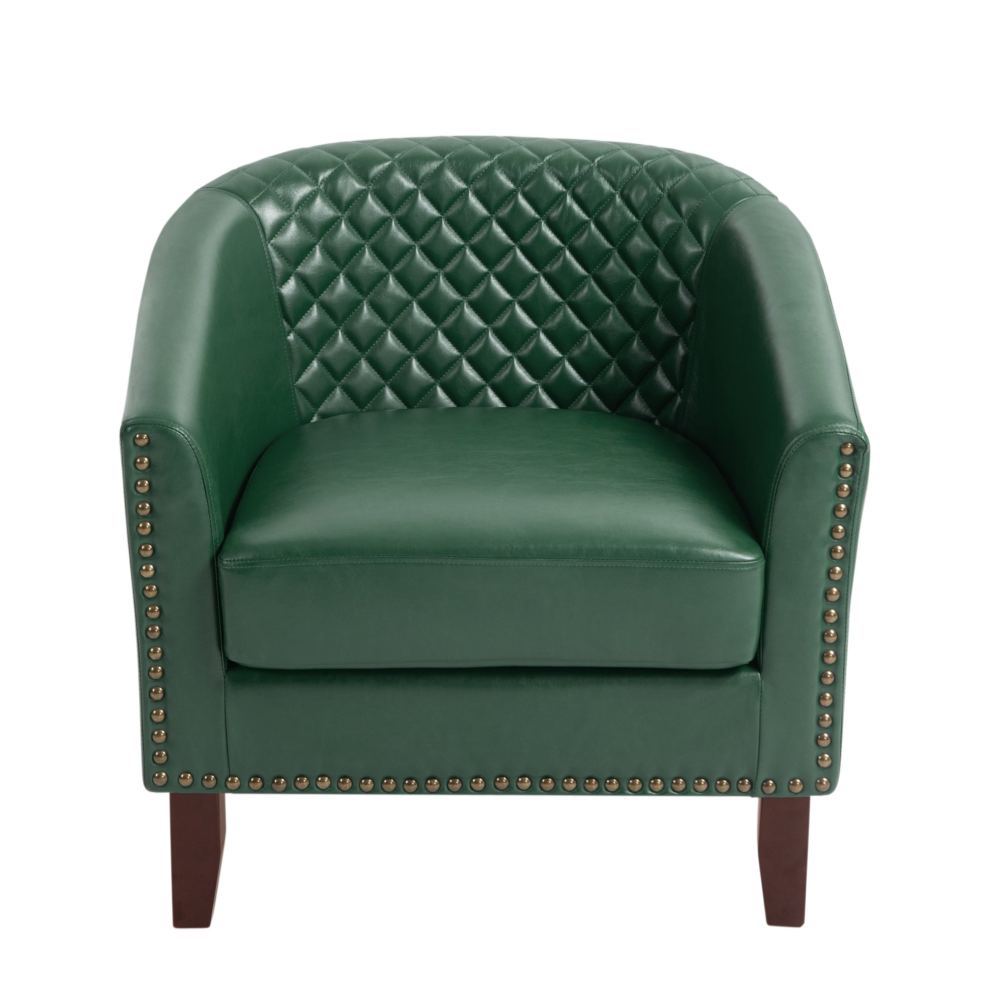 2 Set 29 W Vegan Leather Barrel Accent Chairs with Nailheads Trim