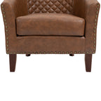 2 Set 29 W Vegan Leather Barrel Accent Chairs with Nailheads Trim