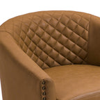 2 Set 29 W Vegan Leather Barrel Accent Chairs with Nailheads Trim