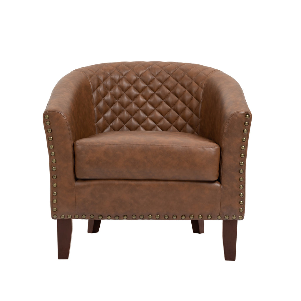 2 Set 29 W Vegan Leather Barrel Accent Chairs with Nailheads Trim