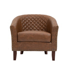 2 Set 29 W Vegan Leather Barrel Accent Chairs with Nailheads Trim