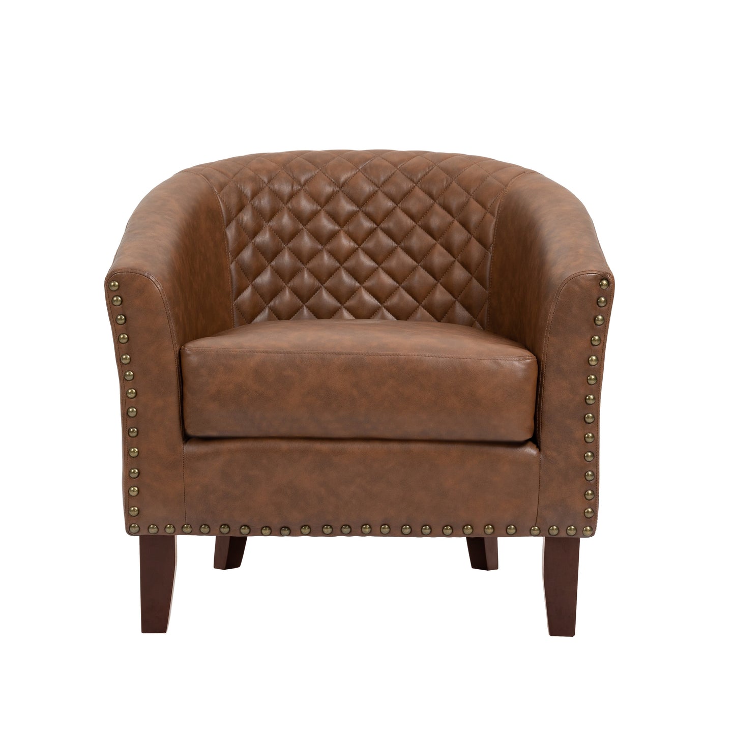 Lot de 2 chaises d'appoint tonneau en cuir vegan de 29 W avec garniture cloutée