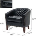 2 Set 29 W Vegan Leather Barrel Accent Chairs with Nailheads Trim