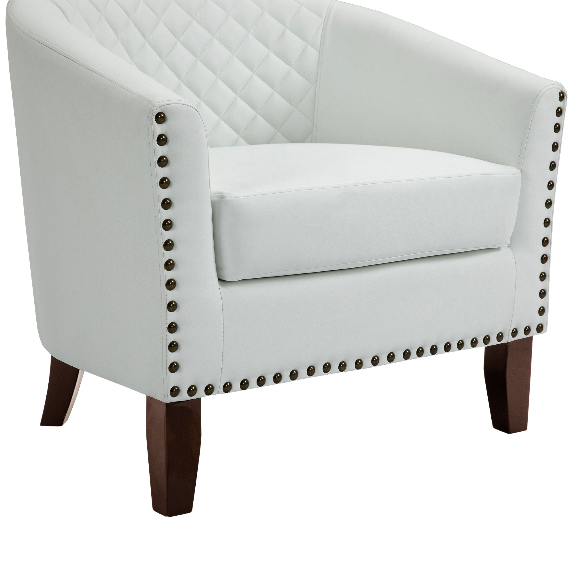 2 Set 29 W Vegan Leather Barrel Accent Chairs with Nailheads Trim