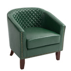 2 Set 29 W Vegan Leather Barrel Accent Chairs with Nailheads Trim