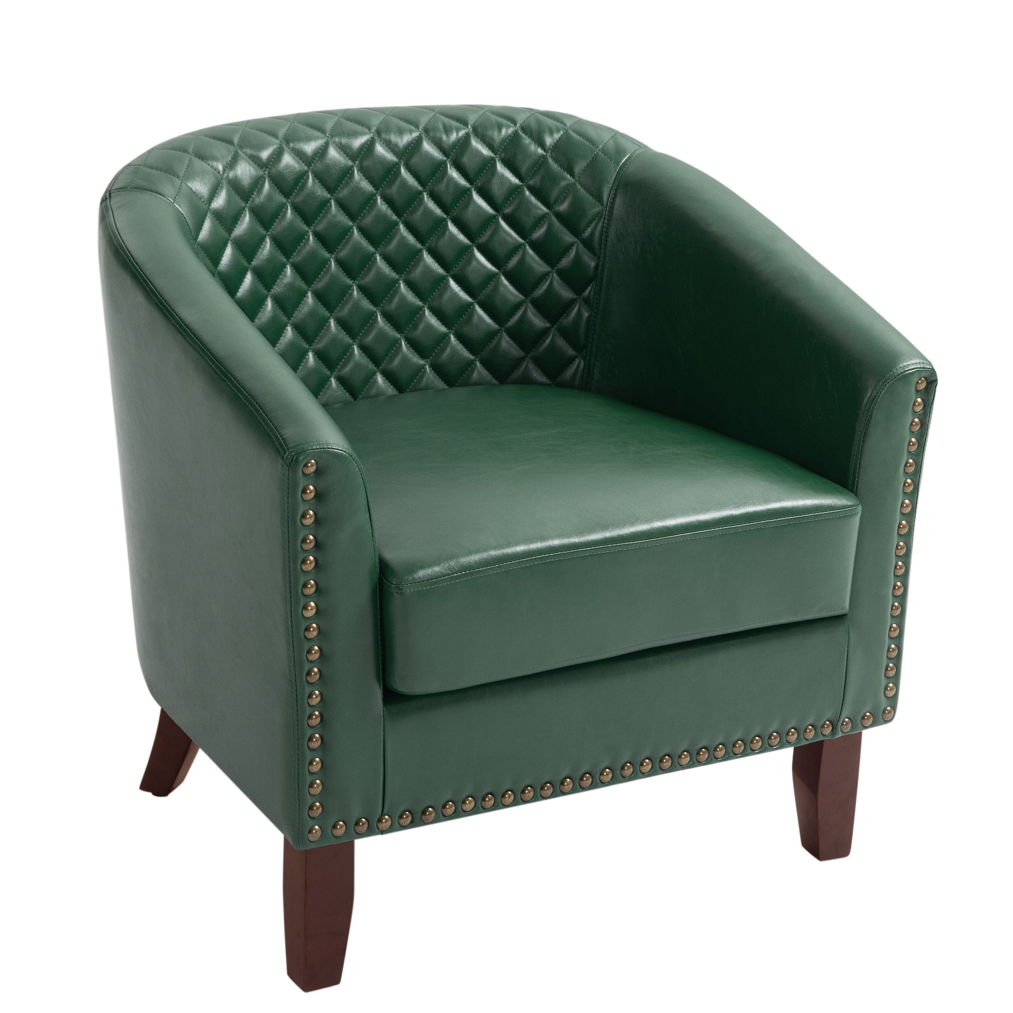 2 Set 29 W Vegan Leather Barrel Accent Chairs with Nailheads Trim