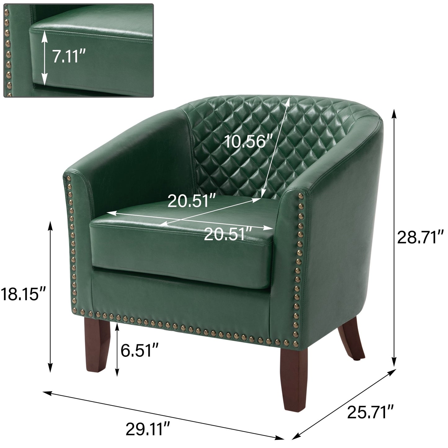Lot de 2 chaises d'appoint tonneau en cuir vegan de 29 W avec garniture cloutée