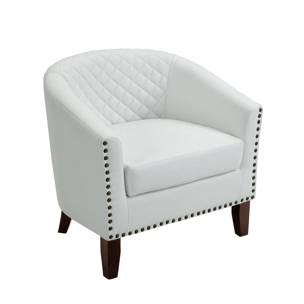 2 Set 29 W Vegan Leather Barrel Accent Chairs with Nailheads Trim