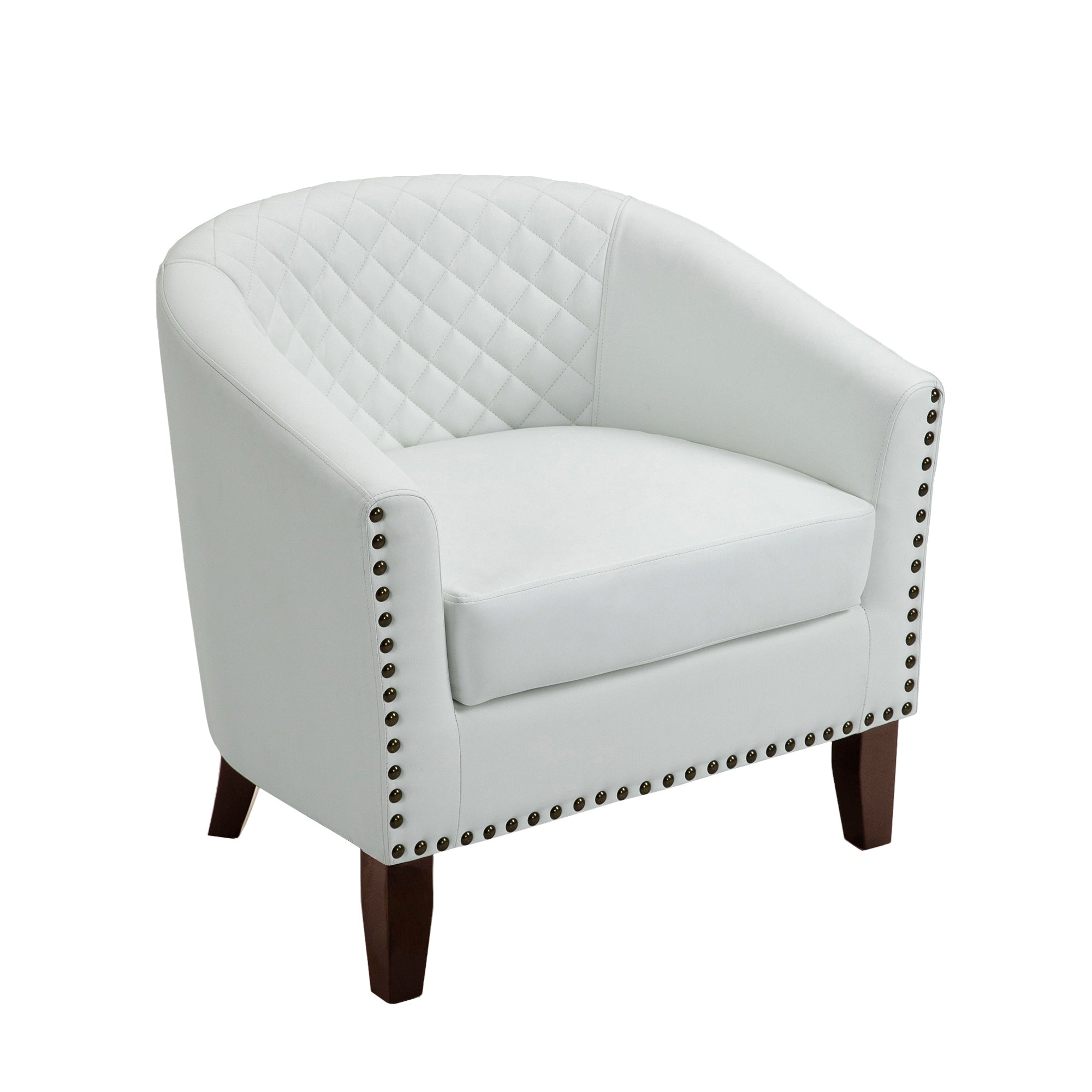 2 Set 29 W Vegan Leather Barrel Accent Chairs with Nailheads Trim