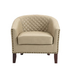 2 Set 29 W Vegan Leather Barrel Accent Chairs with Nailheads Trim