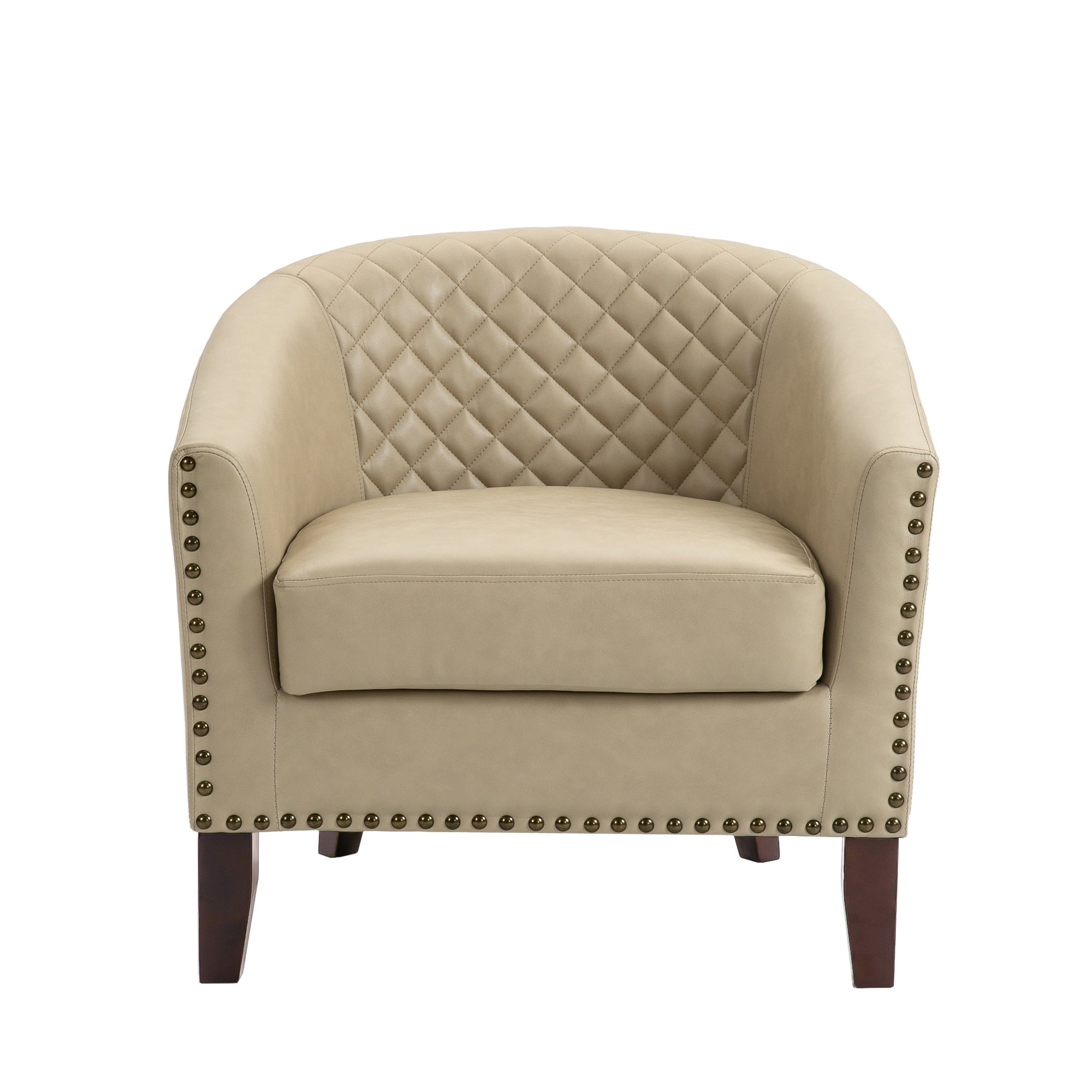 2 Set 29 W Vegan Leather Barrel Accent Chairs with Nailheads Trim