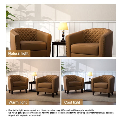 Lot de 2 chaises d'appoint tonneau en cuir vegan de 29 W avec garniture cloutée