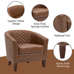 2 Set 29 W Vegan Leather Barrel Accent Chairs with Nailheads Trim