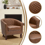 2 Set 29 W Vegan Leather Barrel Accent Chairs with Nailheads Trim
