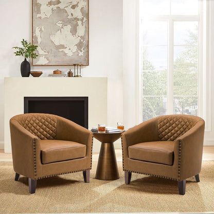 Lot de 2 chaises d'appoint tonneau en cuir vegan de 29 W avec garniture cloutée