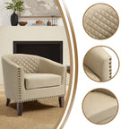 2 Set 29 W Vegan Leather Barrel Accent Chairs with Nailheads Trim