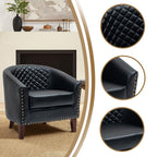 2 Set 29 W Vegan Leather Barrel Accent Chairs with Nailheads Trim