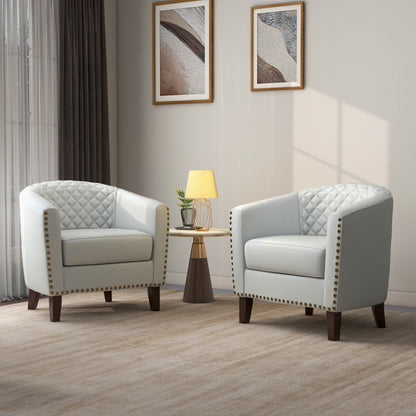 Lot de 2 chaises d'appoint tonneau en cuir vegan de 29 W avec garniture cloutée