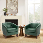 2 Set 29 W Vegan Leather Barrel Accent Chairs with Nailheads Trim