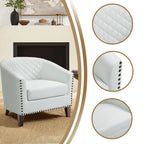 2 Set 29 W Vegan Leather Barrel Accent Chairs with Nailheads Trim