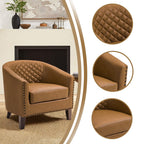2 Set 29 W Vegan Leather Barrel Accent Chairs with Nailheads Trim