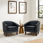 2 Set 29 W Vegan Leather Barrel Accent Chairs with Nailheads Trim
