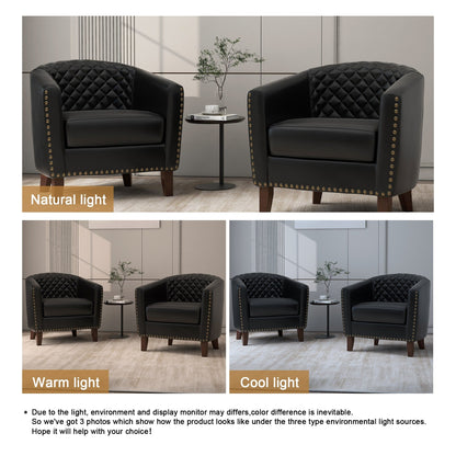 Lot de 2 chaises d'appoint tonneau en cuir vegan de 29 W avec garniture cloutée