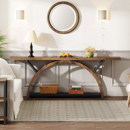 Table console étroite à deux niveaux avec cadre semi-circulaire pour entrée, tables d'appoint grises pour couloir