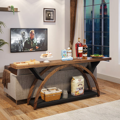 Table console étroite à deux niveaux avec cadre semi-circulaire pour entrée, tables d'appoint grises pour couloir