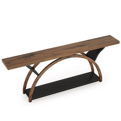 Table console étroite à deux niveaux avec cadre semi-circulaire pour entrée, tables d'appoint grises pour couloir