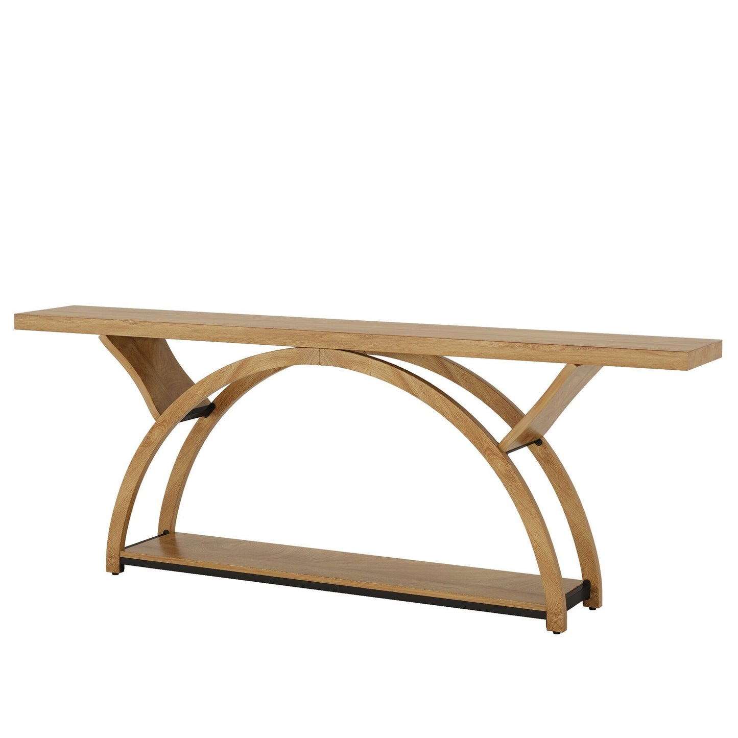 Table console étroite à deux niveaux avec cadre semi-circulaire pour entrée, tables d'appoint grises pour couloir