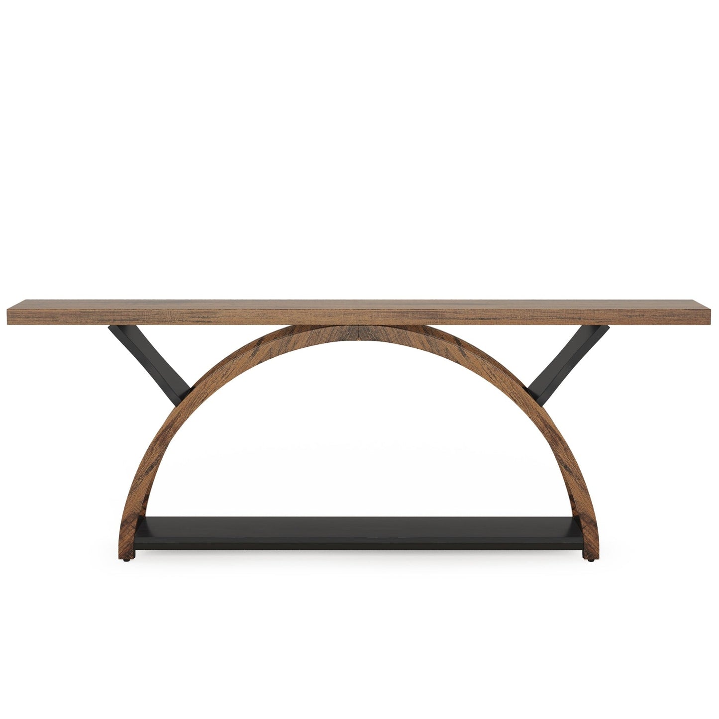 Table console étroite à deux niveaux avec cadre semi-circulaire pour entrée, tables d'appoint grises pour couloir