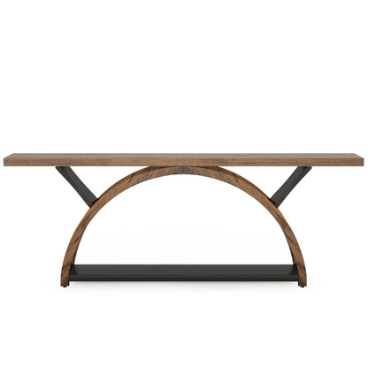 Table console étroite à deux niveaux avec cadre semi-circulaire pour entrée, tables d'appoint grises pour couloir