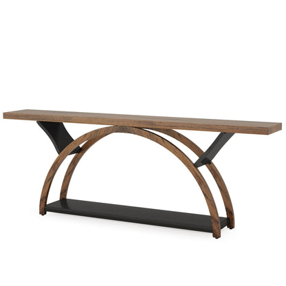 Table console étroite à deux niveaux avec cadre semi-circulaire pour entrée, tables d'appoint grises pour couloir