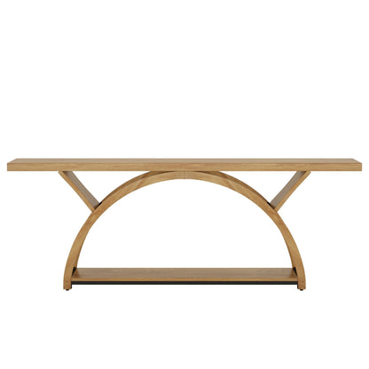 Table console étroite à deux niveaux avec cadre semi-circulaire pour entrée, tables d'appoint grises pour couloir