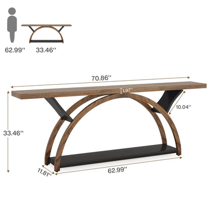 Table console étroite à deux niveaux avec cadre semi-circulaire pour entrée, tables d'appoint grises pour couloir