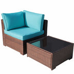 Canapé d'extérieur sectionnel en osier 2 pièces avec fauteuil d'angle rembourré et table d'appoint