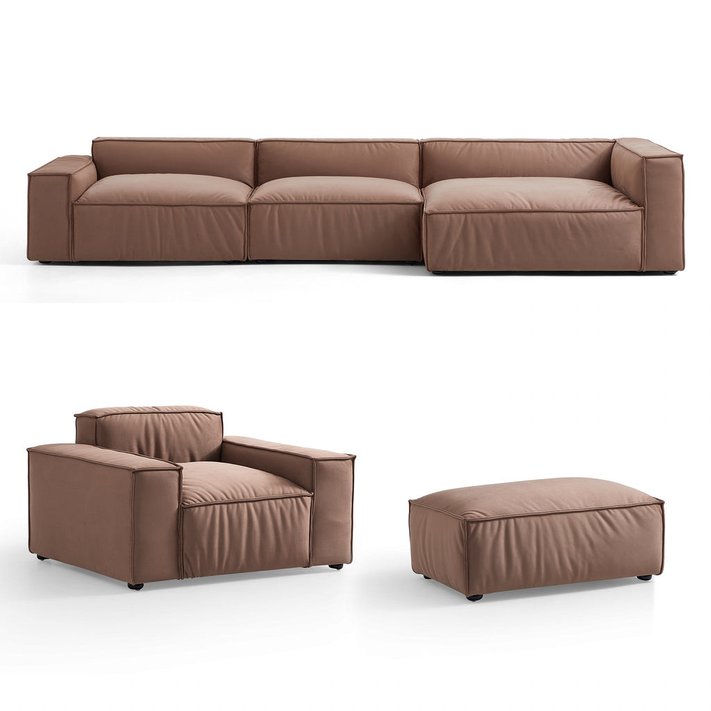 Ensemble de canapés d'angle de luxe minimaliste en tissu marron
