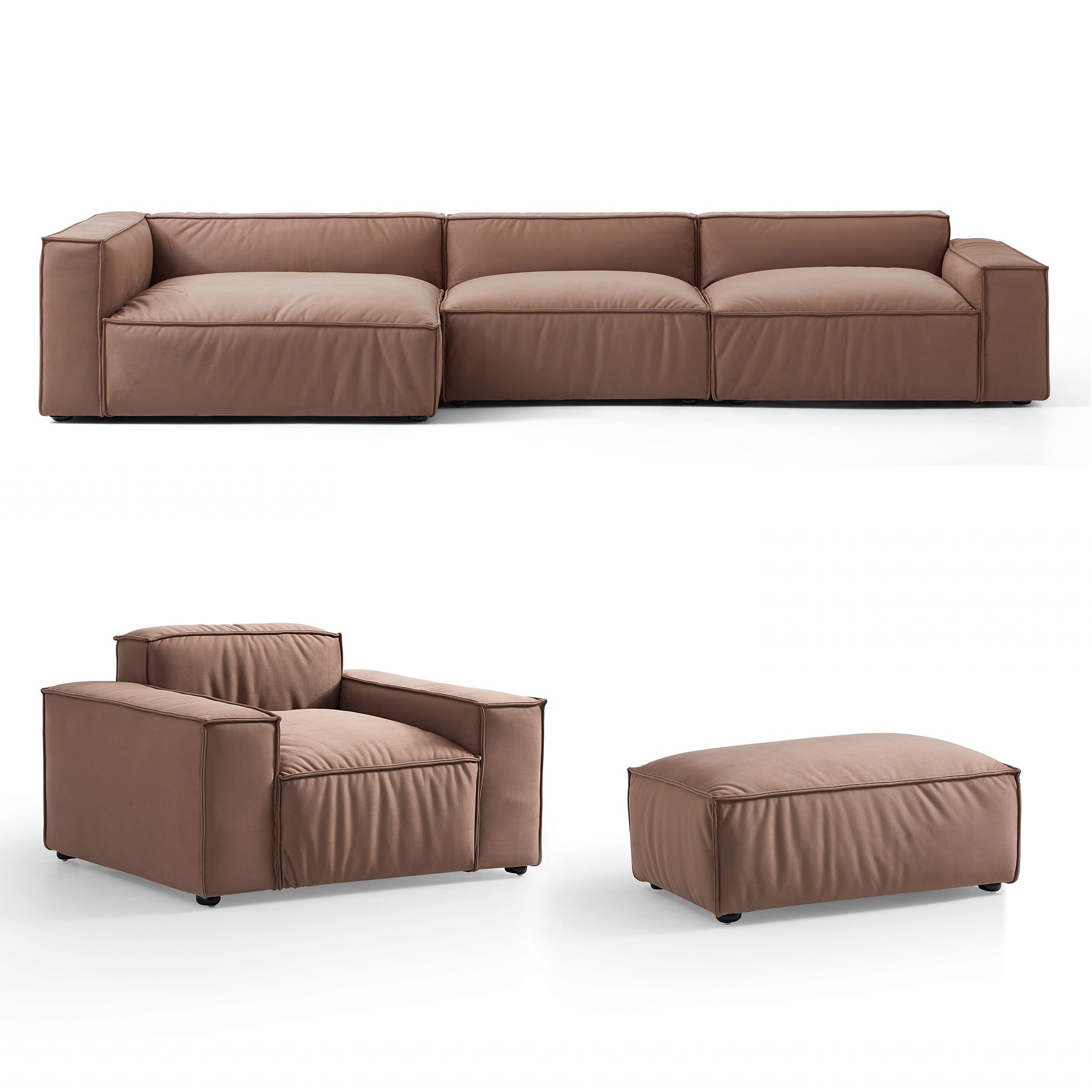 Ensemble de canapés d'angle de luxe minimaliste en tissu marron