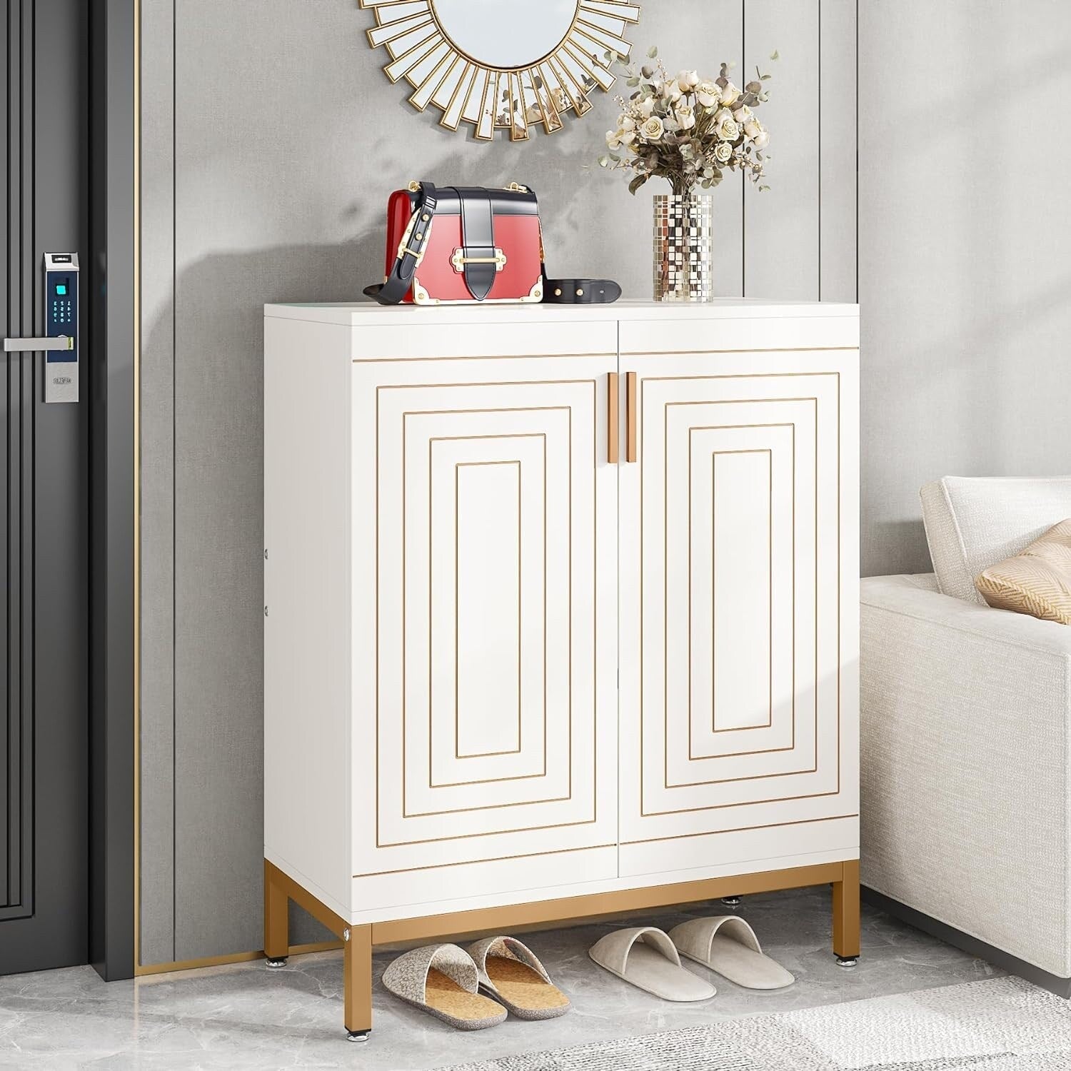 Meuble de rangement à chaussures moderne avec portes, 20 paires, 6 niveaux, pour entrée
