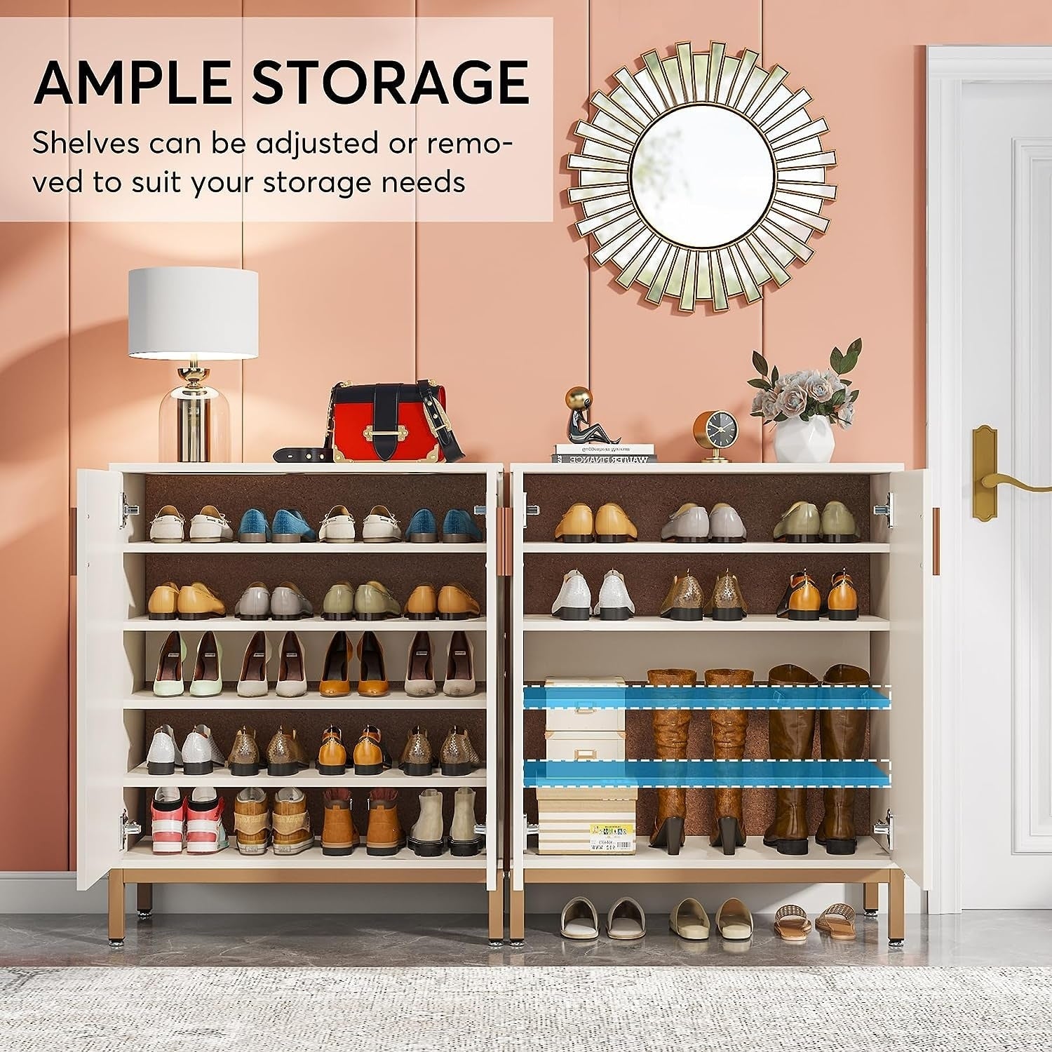 20 Pairs Modern Shoe Storage Cabinet with Doors, 6-Tier Freestanding Entryway Shoe Organizer Rack