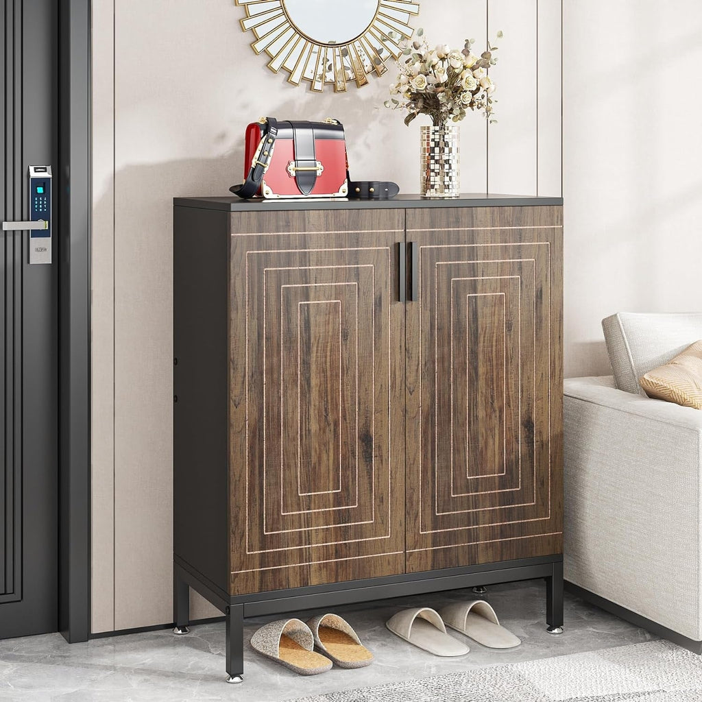 Meuble à chaussures moderne avec portes, 20 paires, 95 cm, blanc et doré