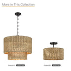 Suspension tambour traditionnelle en rotin naturel à 4 lumières avec auvent noir - Noir/terre - 50,8 cm de largeur