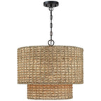 Suspension tambour traditionnelle en rotin naturel à 4 lumières avec auvent noir - Noir/terre - 50,8 cm de largeur