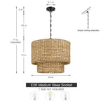 Suspension tambour traditionnelle en rotin naturel à 4 lumières avec auvent noir - Noir/terre - 50,8 cm de largeur