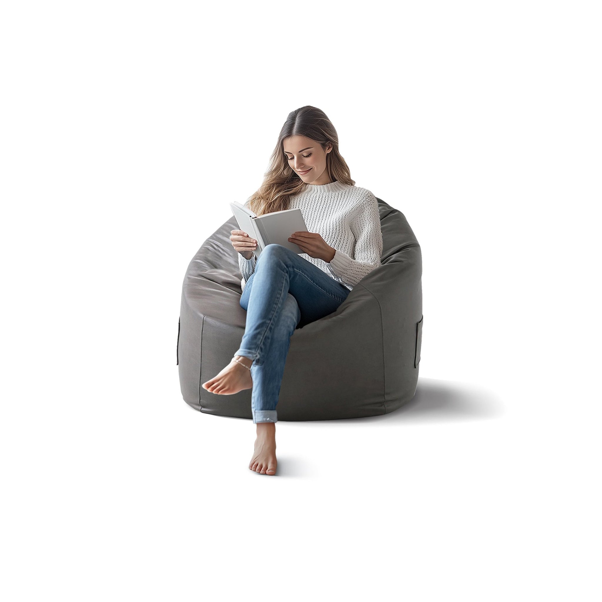 Pouf Litton en cuir gris